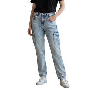 Vintage 80s Acid Wash High Rise Jeans 26" Waist Cargo Pocket Mom Denim